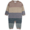 Babys Colorful Mix Striped Knit Long Sleeve Hidden Snap Front Button Jumpsuit, Beige - Jumpsuits - 1 - thumbnail