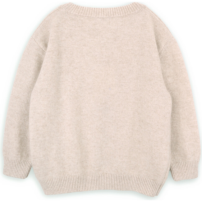 Girls Cool Roller Merino Wool Knit Round Neck Long Sleeve Sweater, Beige - Sweaters - 3