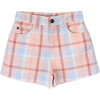 Lynn Twill Metal Buttoned Waistband Zip-Fly Plaid Shorts, Moonrise Checks - Shorts - 1 - thumbnail