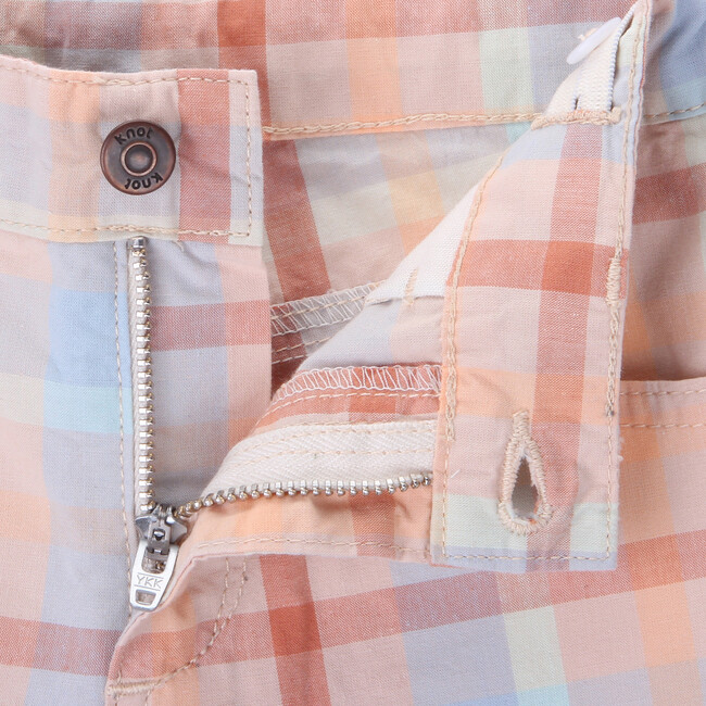 Lynn Twill Metal Buttoned Waistband Zip-Fly Plaid Shorts, Moonrise Checks