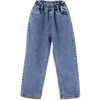 Dai Ruffled Elastic Waist With Belt Loop Denim Trousers, Medium Blue - Pants - 1 - thumbnail