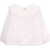 Girls Dolly Embroidered Ruffle Collar Elastic Cuff Long Sleeve Blouse, White - Blouses - 1 - thumbnail