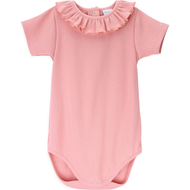Ruby Crew Neck Ruffled Collar Short Sleeve Body, Muted Clay Rose