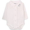 Babys Puppy Organic Cotton Embroidered Collar Long Sleeve Snap Bodysuit, White - Onesies - 1 - thumbnail