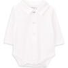Babys Pete Organic Cotton Embroidered Collar Long Sleeve Snap Bodysuit, White - Onesies - 1 - thumbnail