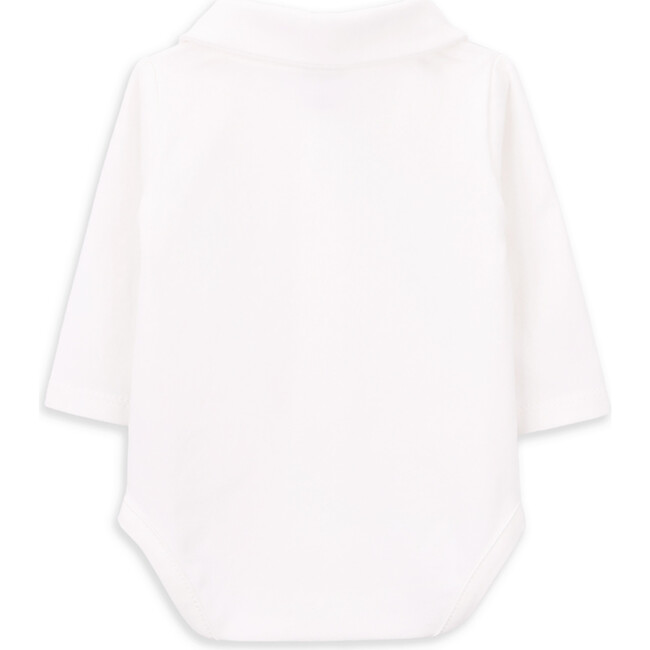 Babys Pete Organic Cotton Embroidered Collar Long Sleeve Snap Bodysuit, White - Onesies - 3