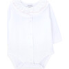 Anna Crew Neck Ruffled Collar Long Sleeve Buttoned Body, White - Onesies - 1 - thumbnail