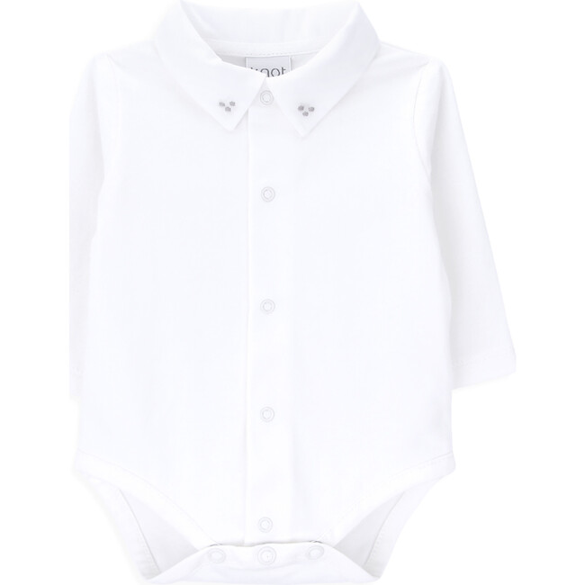 Marbles Crew Neck Classic Collar Long Sleeve Buttoned Body, Pearl