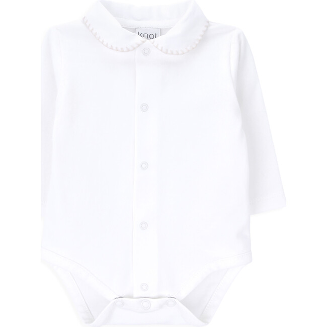 Angel Crew Neck Peter Pan Collar Long Sleeve Buttoned Body, Pearl