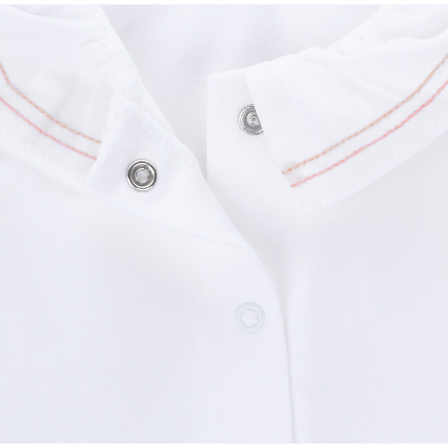 Anna Crew Neck Ruffled Collar Long Sleeve Buttoned Body, White - Onesies - 4