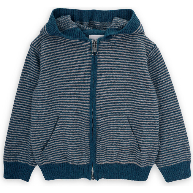 Brady Merino Wool Striped Long Sleeve Hood Zipper Cardigan, Multicolors