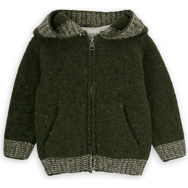 Boy Gustav Merino Wool V-Neck Long Sleeve Zipper Cardigan, Green