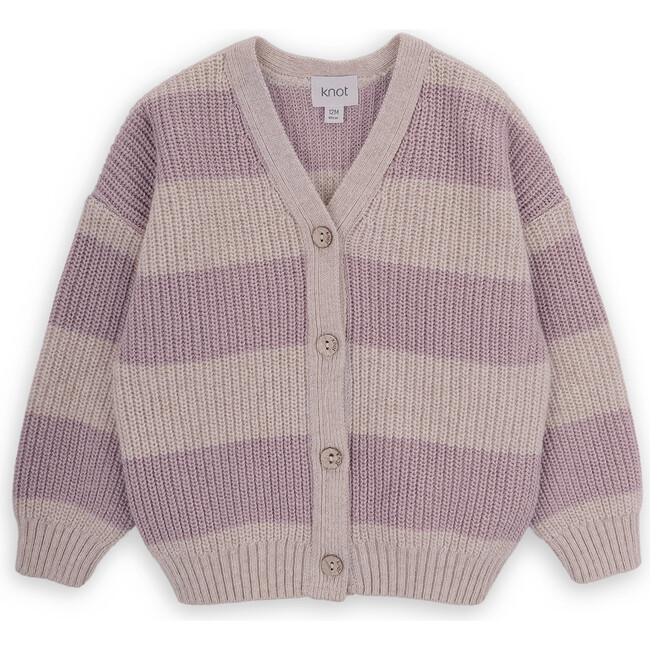 Girls Mara Merino Wool Striped V-Neck Long Sleeve Cardigan, Purple