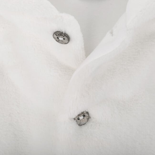 Babys Fluffy Fur Cotton Lining Long Sleeve Hood Button-Up Jacket, White