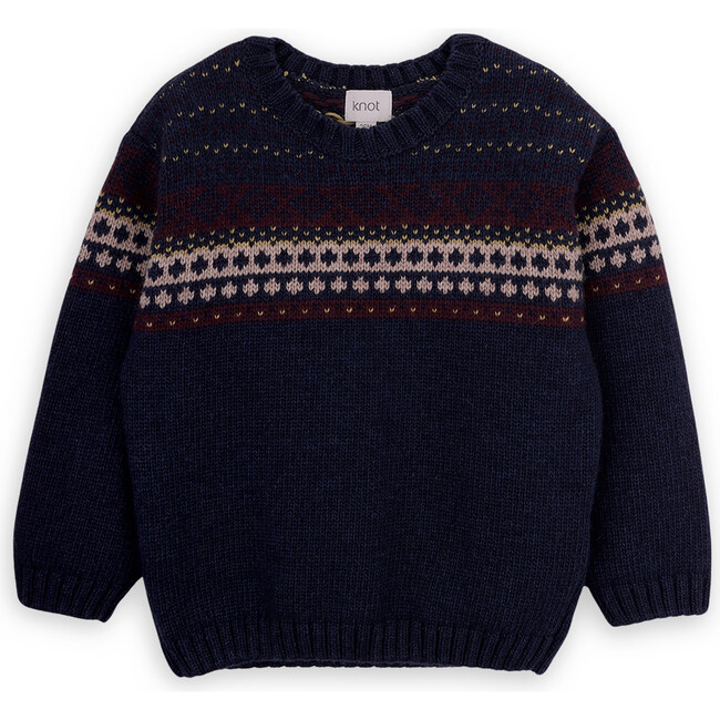 Atlas Merino Wool Knit Round Neck Long Sleeve Sweater, Navy