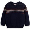 Atlas Merino Wool Knit Round Neck Long Sleeve Sweater, Navy - Sweaters - 1 - thumbnail