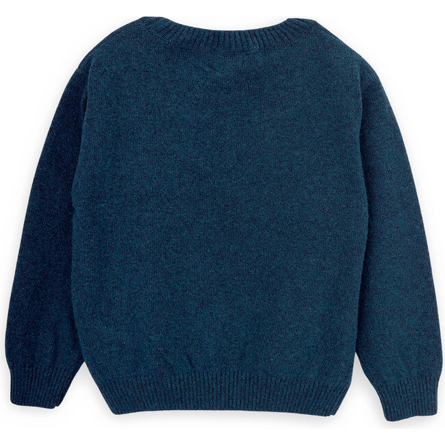 Rolling Merino Wool Knit Round Neck Long Sleeve Sweater, Blue - Sweaters - 3