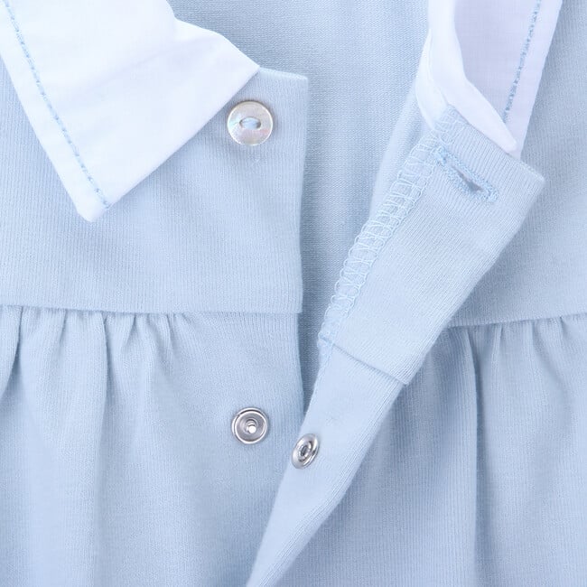 Adrian Contrast Classic Collar Long Sleeve Babygrow, Illusion Blue