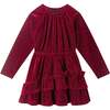 Kids Red Velvet Asymmetrical Tiered Dress, Checkered - Dresses - 1 - thumbnail