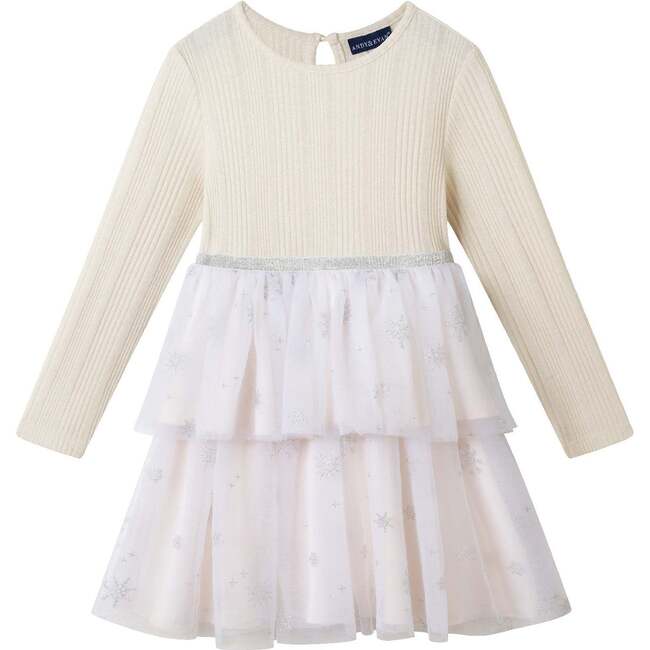 Kids Tulle Tiered Dress, White Snowflake