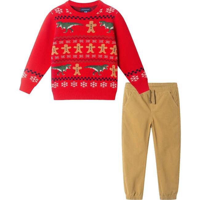 Kids Holiday Sweater & Pants Set,  Gingerbread & Dinos