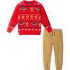 Kids Holiday Sweater & Pants Set,  Gingerbread & Dinos - Mixed Apparel Set - 1 - thumbnail