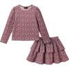 Kids Printed Ls Top & Tiered Skirt Set, Pink Floral - Mixed Apparel Set - 1 - thumbnail