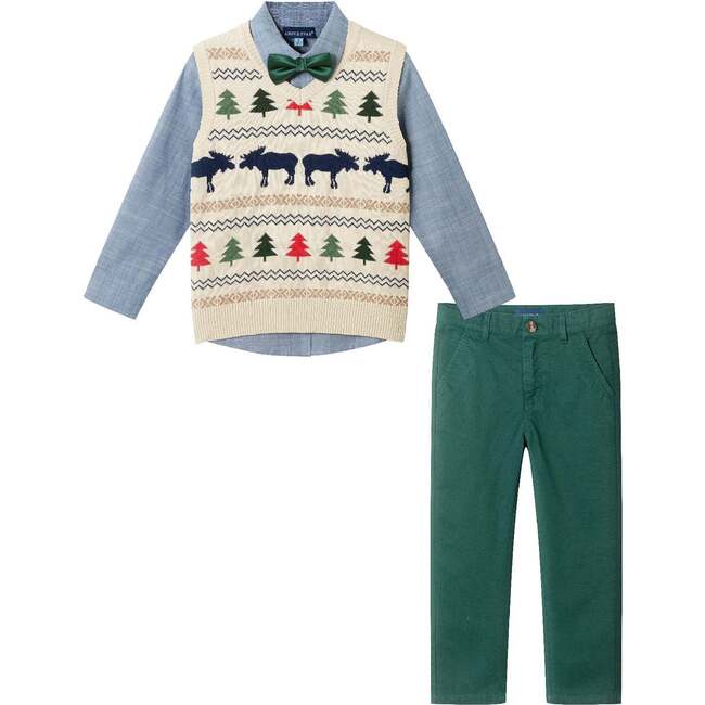 Kids Sweater Vest Set, Beige Fair Isle
