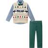 Kids Sweater Vest Set, Beige Fair Isle - Mixed Apparel Set - 1 - thumbnail