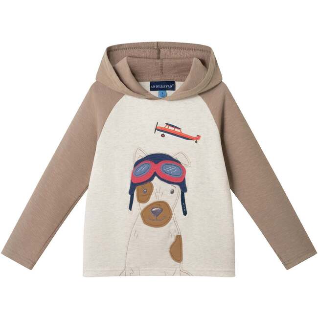 Kids Hooded Long Sleeve Tee, Beige Dog