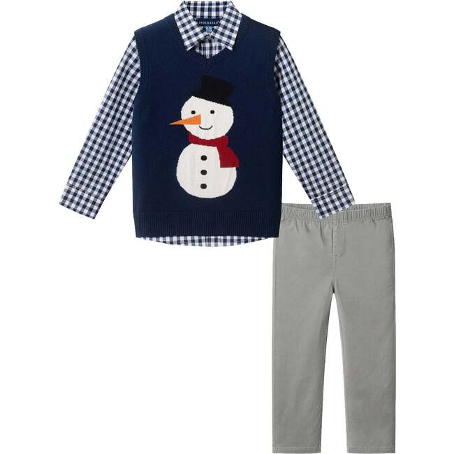 Kids Sweater Vest Set, Navy Snowman