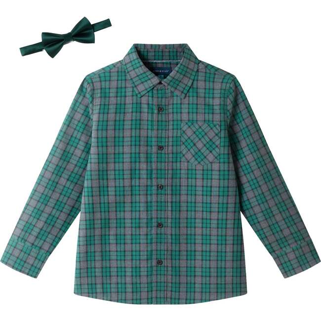 Kids Plaid Buttondown & Bowtie Set, Green Plaid