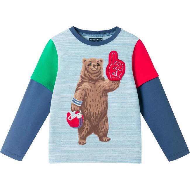 Kids Color Blocked Graphic Tee, Football Bear