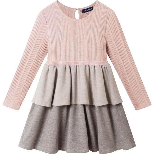 Kids Color Blocked Lurex Knit Tiered Dress, Pink Colorblock