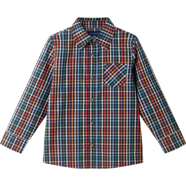 Kids Buttondown Shirt, Navy Plaid
