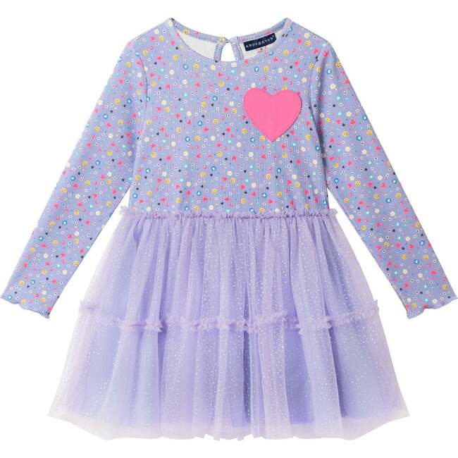 Kids Printed Rib Knit Dress, Purple Hearts