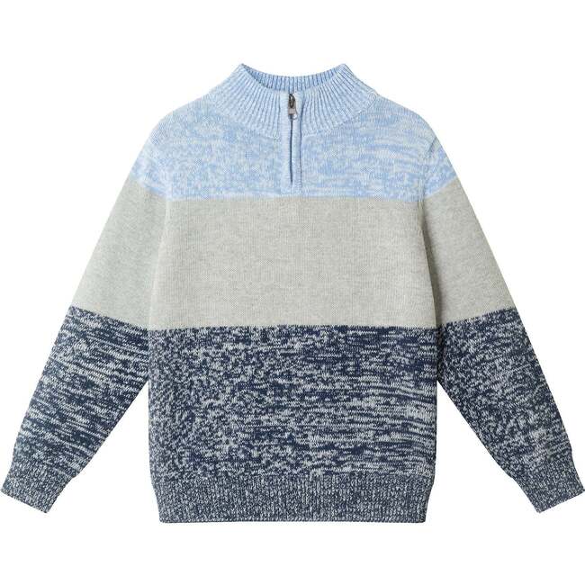 Kids Colorblocked Quarter Zip Sweater, L. Blue Stripe