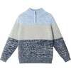Kids Colorblocked Quarter Zip Sweater, L. Blue Stripe - Sweaters - 1 - thumbnail