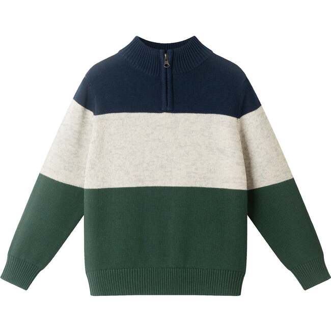 Kids Colorblocked Quarter Zip Sweater, Green Stripe