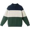 Kids Colorblocked Quarter Zip Sweater, Green Stripe - Sweaters - 1 - thumbnail