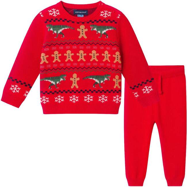 Infant Holiday Sweater Set, Gingerbread & Dinos