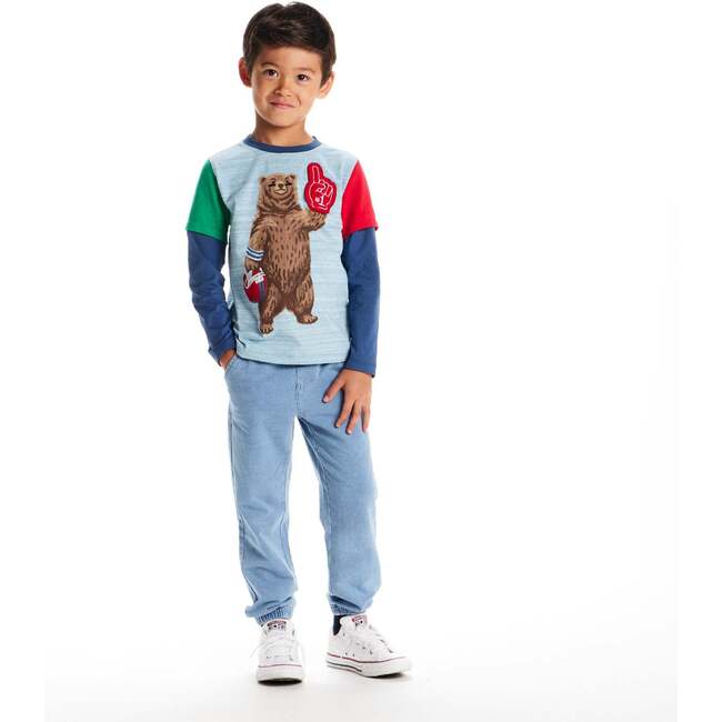 Kids Color Blocked Graphic Tee, Football Bear - T-Shirts - 2