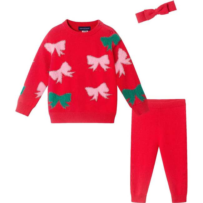 Infant Sweater Set with Headband, Red Bows