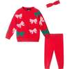 Infant Sweater Set with Headband, Red Bows - Mixed Apparel Set - 1 - thumbnail