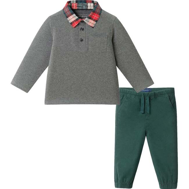Infant Soft Polo & Jogger Set, Grey Holiday