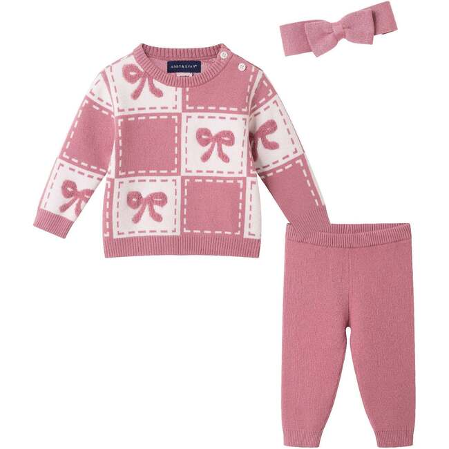 Infant Chenille Sweater Set with Headband| Pink Bows
