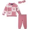 Infant Chenille Sweater Set with Headband| Pink Bows - Mixed Apparel Set - 1 - thumbnail