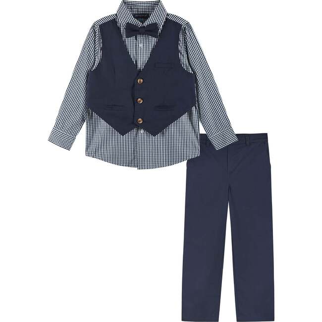 Kids 3-Piece "Dapper-in-a-Dash" Vest Set, Navy Gingham