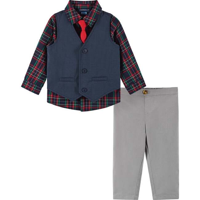 Infant Vest Set, Navy Plaid