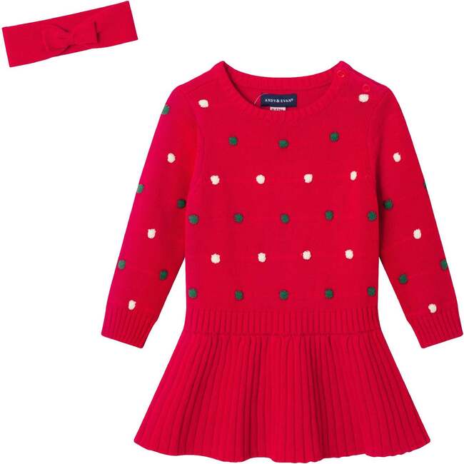 Infant Bubble Sweater Rib Knit Twofer Dress & Headband, Red Bubble